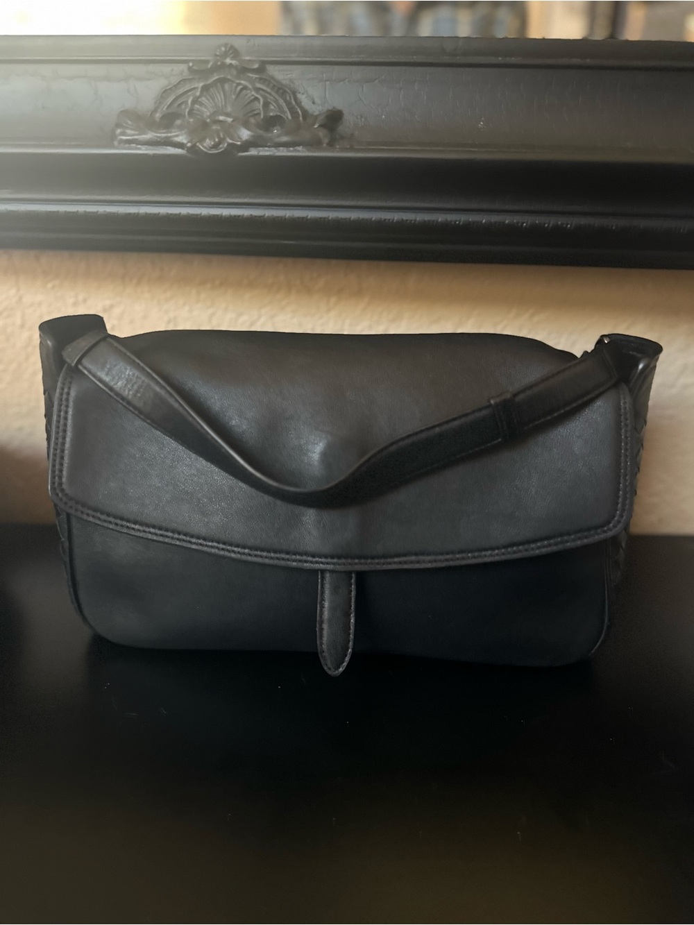 Vintage Bottega Veneta Black Leather Shoulder Satchel